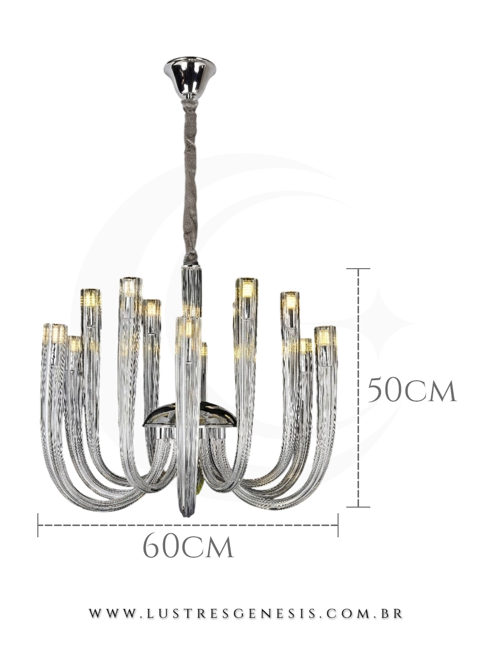 Lustre Pendente Classico Metal Cromado e Vidro 60x50cm G9, Sala de Jantar, Mesa Sala de Jantar, Sala de Estar, Quarto Casal, Suite Master
